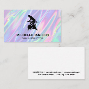 Spin Bike   Rainbow Metallic Liquid Background Business Card