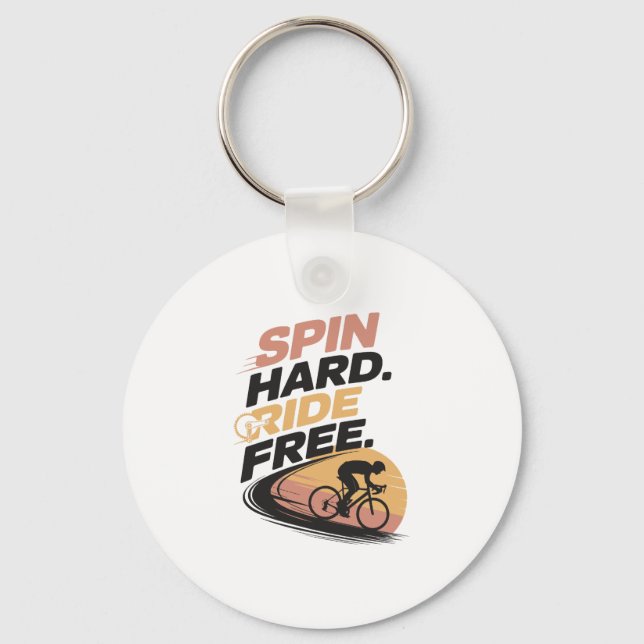 Spin Hard Ride Free Bicycling T-shirt Keychain (Front)