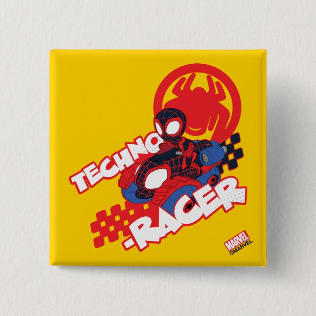Spin Riding His Techno-Racer 2 Inch Square Button (Front)