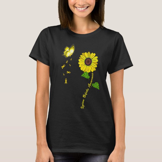 Spina Bifida Awareness Yellow Butterfly Sunflower  T-Shirt (Front)