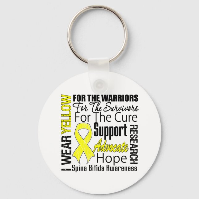 Spina Bifida I Wear Yellow Ribbon Tribute Keychain (Front)