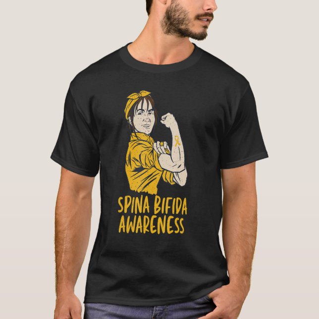 Spina Bifida Split Spine Awarness with Yellow Ribb T-Shirt (Front)