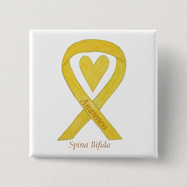 Spina Bifida Yellow Heart Awareness Ribbon Pins (Front)