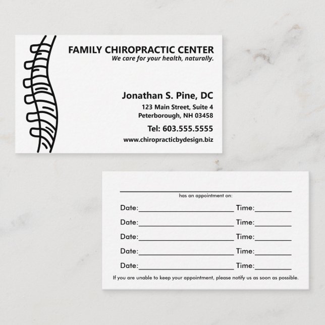 Spine Chiropractor Multiple Appointment Cards (Front/Back)