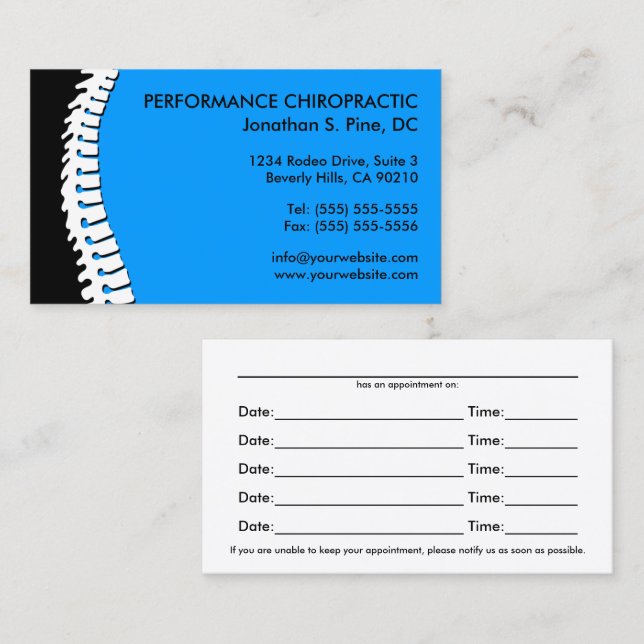 Spine Cutout Chiropractic Appointment Cards (Front/Back)
