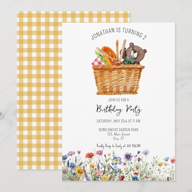 Sping Summer picnic teddy bear birthday party Holiday Card (Front/Back)