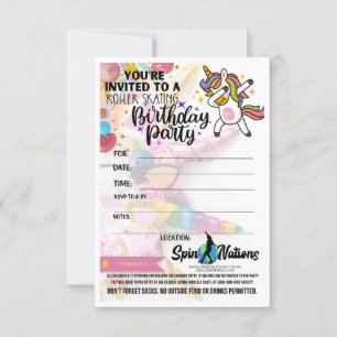 SpinNations Unicorn Invitations d'anniversaire