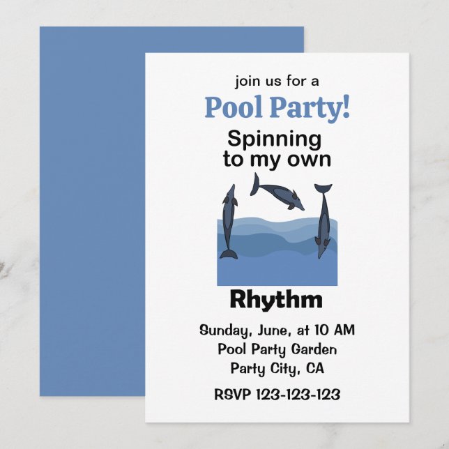 Spinner Dolphin Spinning To My Rhythm Pool Party Invitation (Front/Back)
