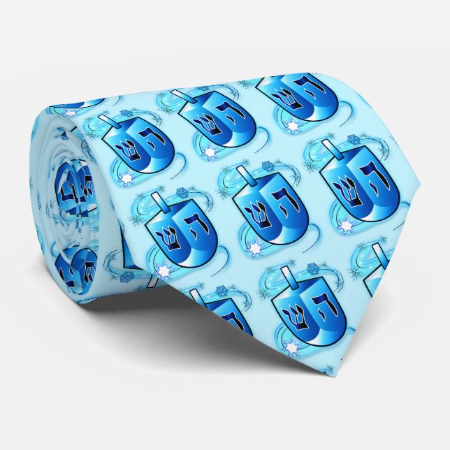 Spinning Dreidel at Hanukkah Tie (Rolled)