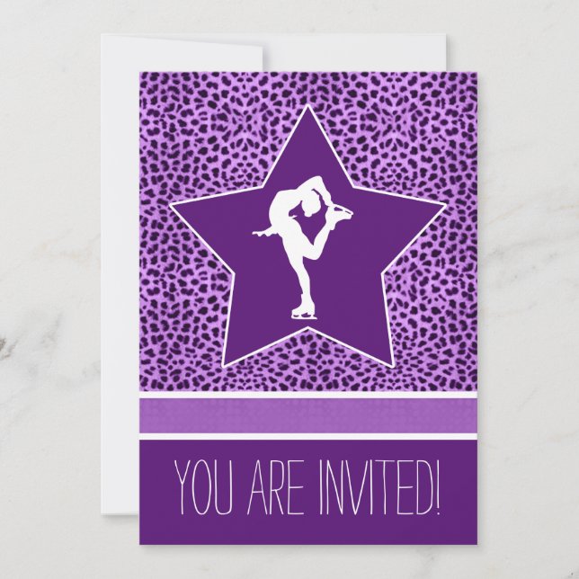 Spinning Figure Skater with Purple Cheetah Print Invitation (Front)