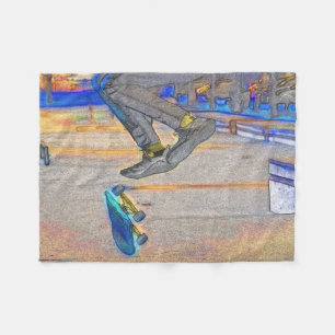 Spinning the Deck - Skateboard Trick Fleece Blanket