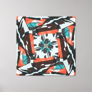 Spinning Tile Design in Orange, Black, and Aqua Canvas Print