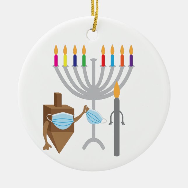 Spinning top and Candle with face mask Ceramic Ornament (Front)