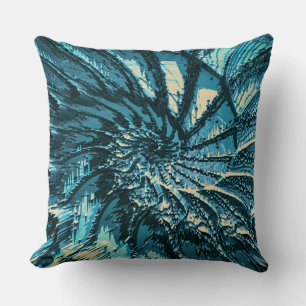 Spinning Turquoise Fractal Throw Pillow