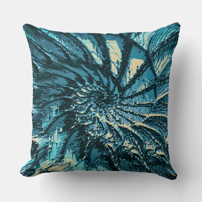 Spinning Turquoise Fractal Throw Pillow (Front)
