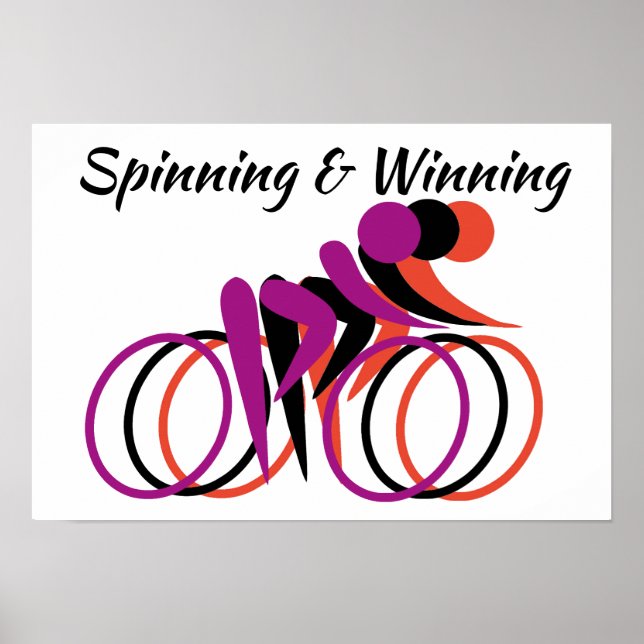 Spinning & Winning Bicyclists Poster Purple Black (Front)