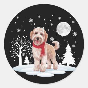 Spinone Italiano Under Moonlight Snow Christmas Classic Round Sticker