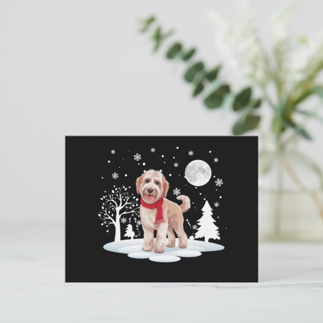 Spinone Italiano Under Moonlight Snow Christmas  Holiday Postcard (Standing Front)