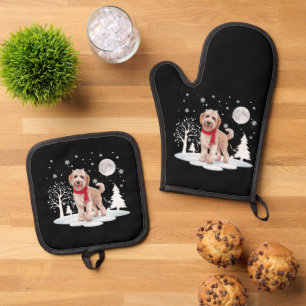 Spinone Italiano Under Moonlight Snow Christmas Oven Mitt & Pot Holder Set