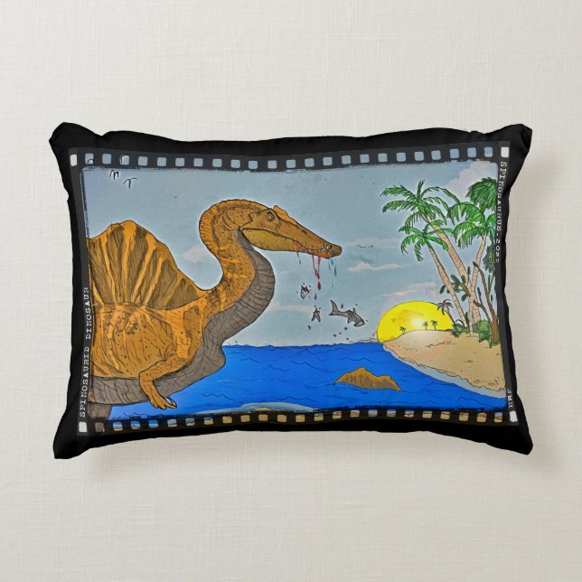Spinosaurus Beach Throw Pillow Black Pillow (Front)