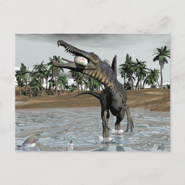 Spinosaurus dinosaur eating fish - 3D render Postcard (Front)