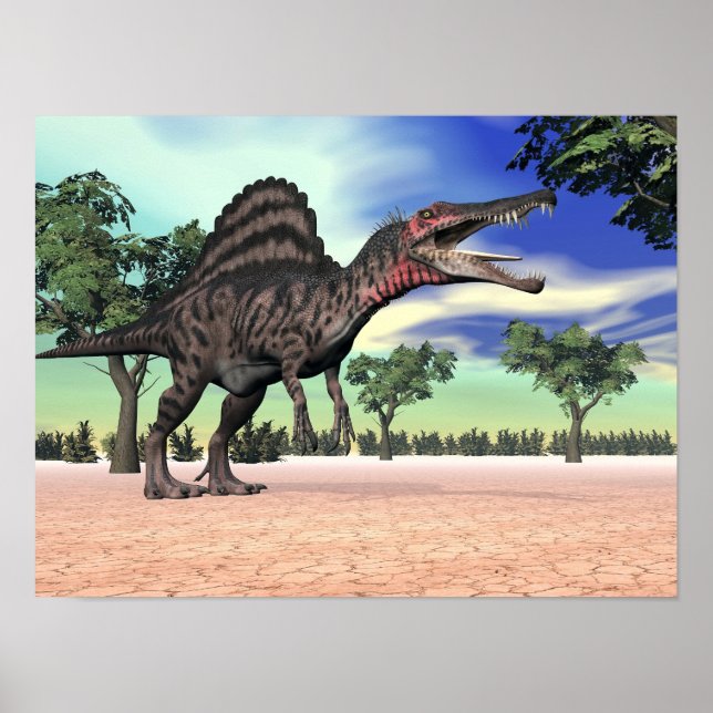 Spinosaurus dinosaur in the desert - 3D render Poster (Front)