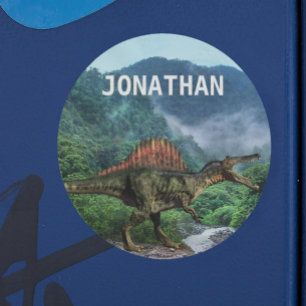Spinosaurus Dinosaur Monogram name  Classic Round Sticker