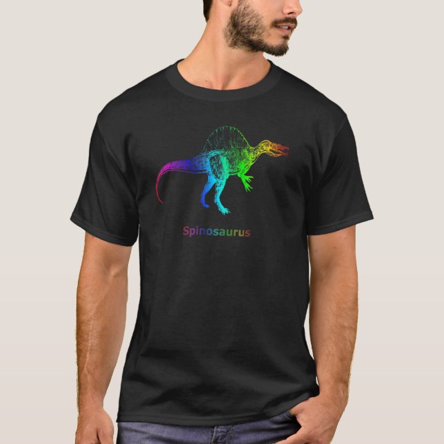 Spinosaurus Dinosaur Rainbow Skeleton T-Shirt (Front)