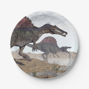 Spinosaurus dinosaurs in desert - 3D render Paper Plate