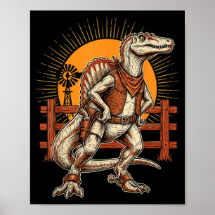 Spinosaurus mirabilis cowboy dinosaur and moon mem poster