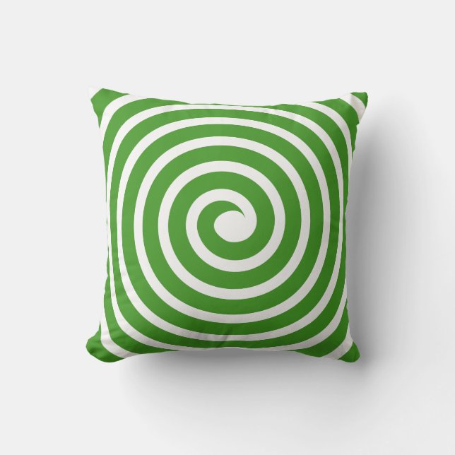 Spiral  -  Avocado Green on White Throw Pillow (Front)