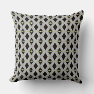 Spiral Black and Grey Diamond of Yellow Star Throw Pillow
