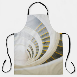 Spiral black and white stairs apron