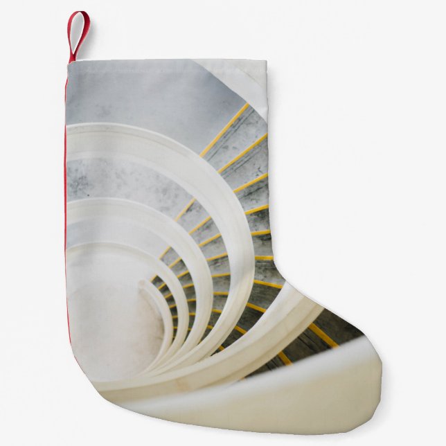 Spiral black and white stairs small christmas stocking (Front)