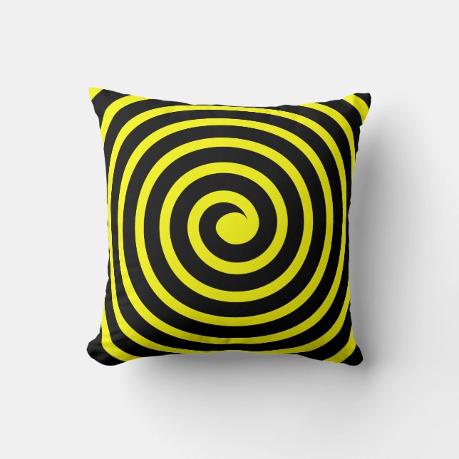 Spiral  -  Black on Yellow Throw Pillow (Front)