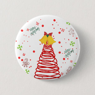 Spiral Christmas Tree and Bells Design 2 Inch Round Button