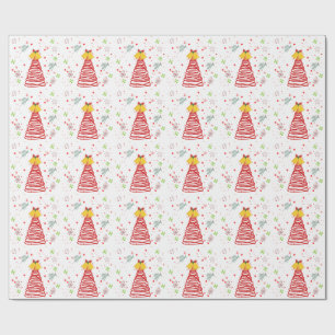 Spiral Christmas Tree and Bells Design Wrapping Paper
