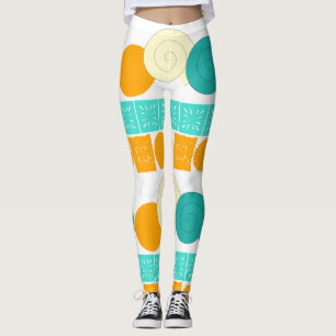 Spiral Circle Floral Square Orange Mint Leggings