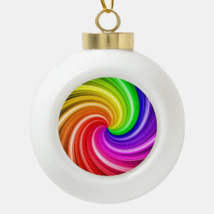 Spiral Colourful Tie Dye Rainbow Swirl Art Pattern Ceramic Ball Christmas Ornament