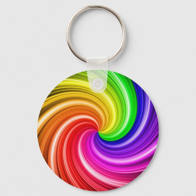 Spiral Colourful Tie Dye Rainbow Swirl Art Pattern Keychain (Front)