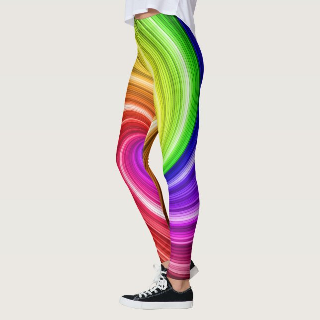 Spiral Colourful Tie Dye Rainbow Swirl Art Pattern Leggings (Left)