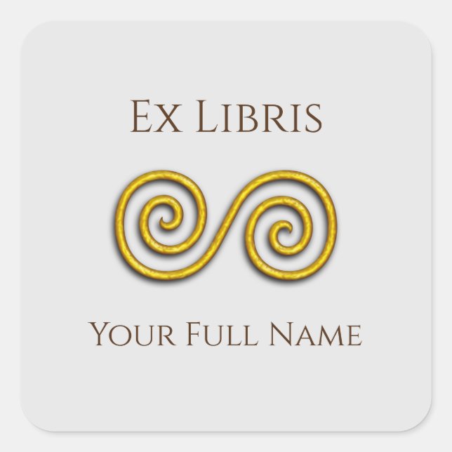 Spiral Ex Libris Bookplate, Customizable Square Sticker (Front)