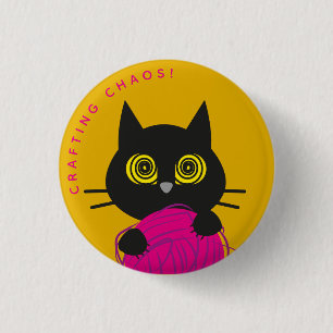 Spiral-Eyed Kuro Catto Badge – Chaotic Yarn Lover 1 Inch Round Button