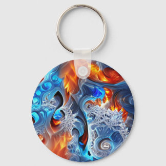 Spiral Fire and Ice Fractal Artwork Keychain