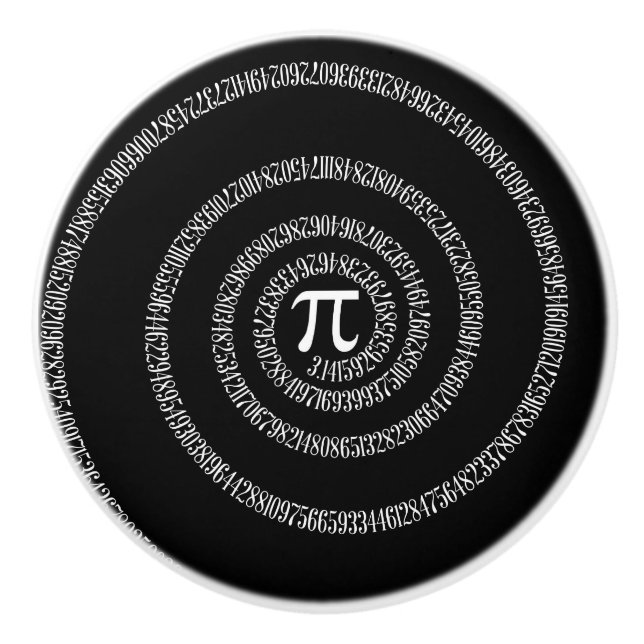 Spiral for Pi on Solid Black Decor Ceramic Knob (Front)