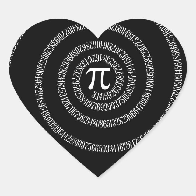 Spiral for Pi Typography on Black Heart Sticker (Front)