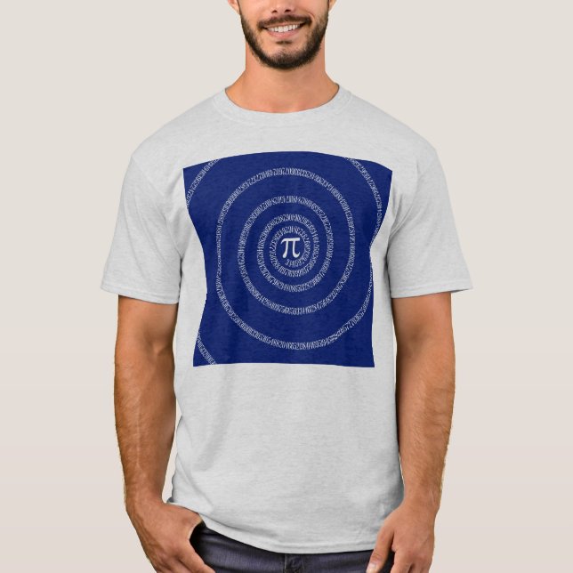 Spiral for Pi Typography on Blue T-Shirt (Front)