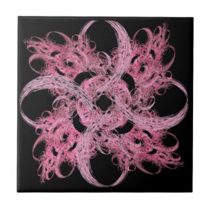 Spiral Fractal in Pink & Black Tile