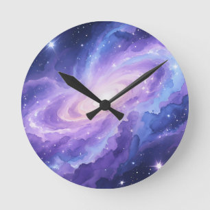 Spiral Galaxy Nebula Purple Cosmic Swirl Round Clock