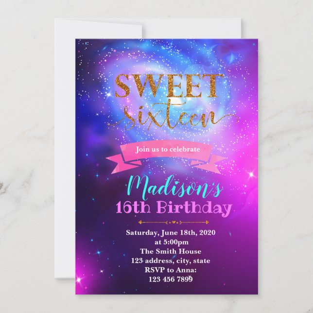 Spiral galaxy party theme invitation (Front)